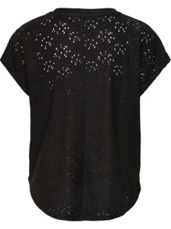 T-shirt noir uni à coupe droite avec un col rond et des manches courtes