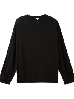 T-shirt noir uni coupe droite avec un col rond et des manches longues