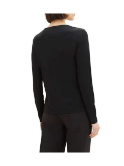T-shirt noir uni coupe droite avec un col rond et des manches longues