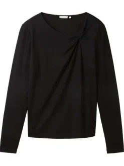 T-shirt noir uni coupe droite avec un col rond et des manches longues