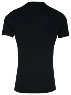 T-shirt noir uni en coton avec un col rond et coupe près du corps