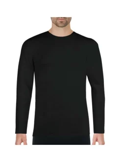 T-Shirt noir uni en coton mélangé coupe droite col rond