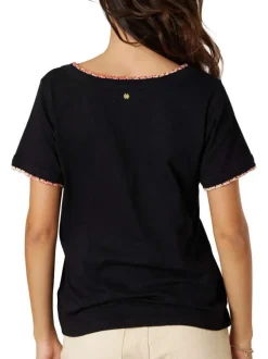 T-shirt noir uni pourvu de manches courtes et d'une coupe droite