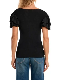 T-shirt noir uni pourvu d'un col rond et de manches courtes