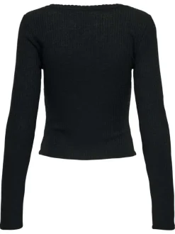 T-shirt noir uni pourvu d'un col rond et de manches longues