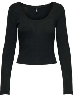T-shirt noir uni pourvu d'un col rond et de manches longues