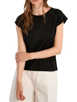 T-shirt noir uni pourvu d'une coupe droite et d'un col rond