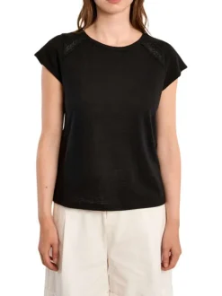 T-shirt noir uni pourvu d'une coupe droite et d'un col rond