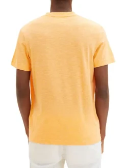 T-shirt orange chiné à coupe droite col rond et à manches courtes