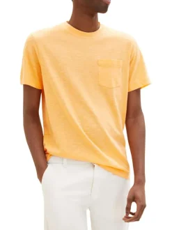 T-shirt orange chiné à coupe droite col rond et à manches courtes