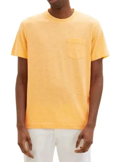 T-shirt orange chiné à coupe droite col rond et à manches courtes