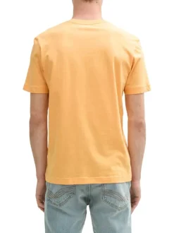 T-shirt orange en coton avec logo blanc imprimé à col rond et manches courtes