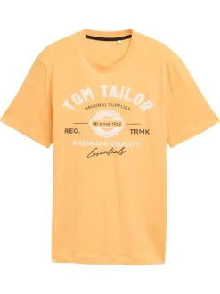 T-shirt orange en coton avec logo blanc imprimé à col rond et manches courtes
