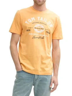 T-shirt orange en coton avec logo blanc imprimé à col rond et manches courtes