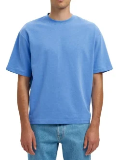 T-shirt Oscar bleu uni à coupe loose avec col rond et manches courtes