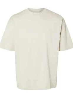 T-shirt Oscar écru uni à coupe droite, col rond et à manches courtes épais