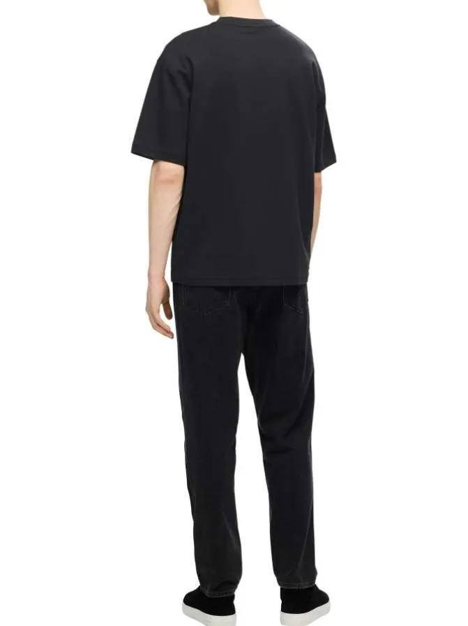 T-shirt Oscar noir uni à coupe loose avec col rond et manches courtes