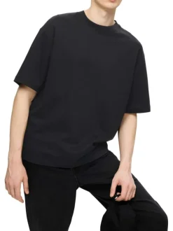 T-shirt Oscar noir uni à coupe loose avec col rond et manches courtes