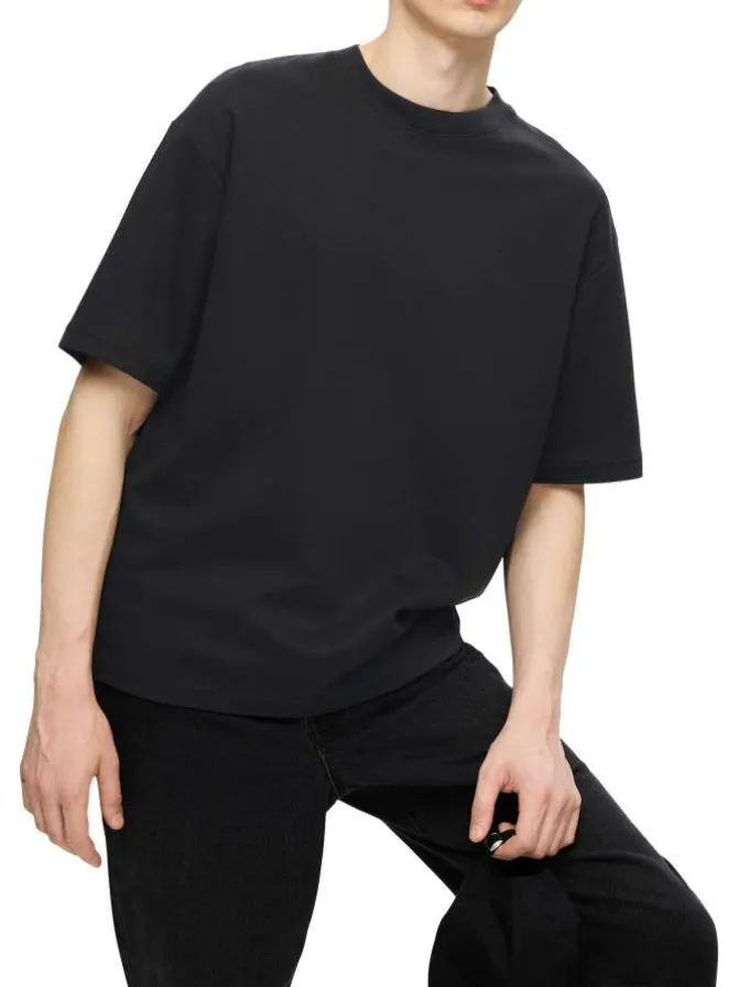 T-shirt Oscar noir uni à coupe loose avec col rond et manches courtes