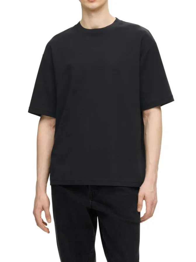 T-shirt Oscar noir uni à coupe loose avec col rond et manches courtes