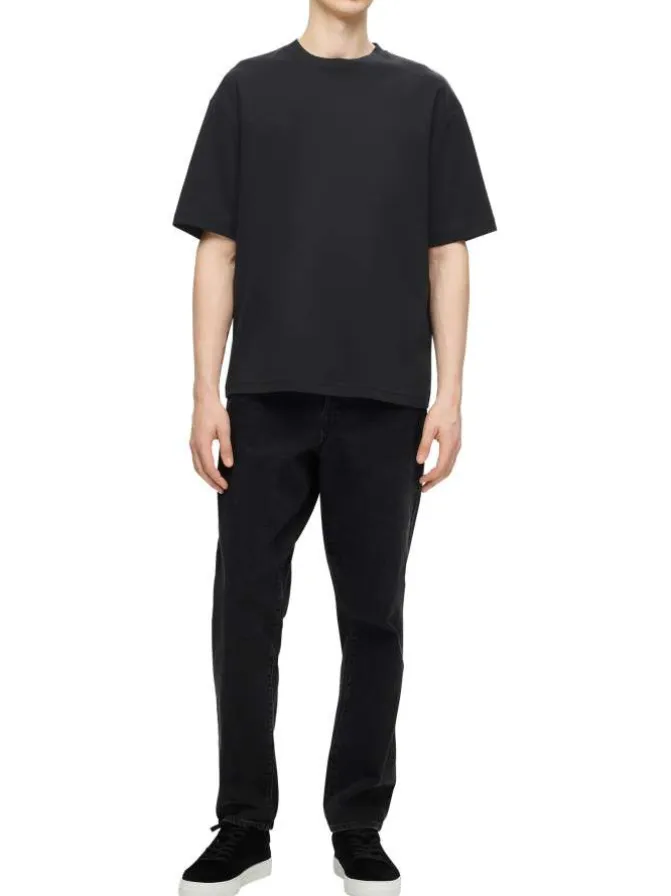 T-shirt Oscar noir uni à coupe loose avec col rond et manches courtes