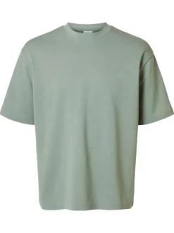 T-shirt épais vert chiné avec une coupe oversize et un col rond