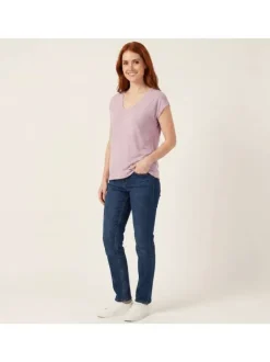 T-shirt parme uni avec une coupe droite et des manches courtes