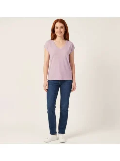T-shirt parme uni avec une coupe droite et des manches courtes