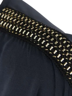 T-shirt Pchamala noir uni coupe ajustée à col v et à détails dorés