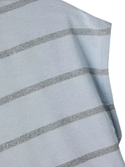 T-shirt Rayures en strass bleu ciel rayé col rond à sans manches