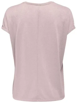T-shirt rose avec du lurex doré une coupe droite et un col rond