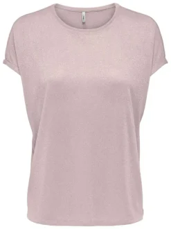 T-shirt rose avec du lurex doré une coupe droite et un col rond