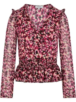 T-shirt rose floral avec une coupe fluide et un col croisé