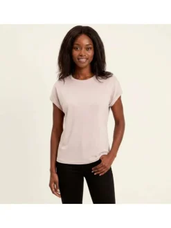 T-shirt rose pâle uni avec une coupe droite, un col rond et des manches courtes
