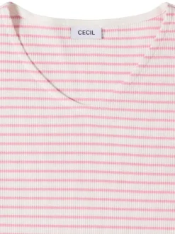 T-shirt rose à rayures pourvu de manches courtes et d'une coupe droite