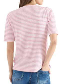 T-shirt rose à rayures pourvu de manches courtes et d'une coupe droite