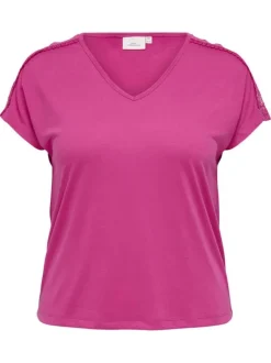 T-shirt rose uni avec une coupe ajustée et des manches courtes