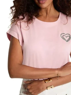 T-shirt rose uni avec une coupe droite et des manches courtes