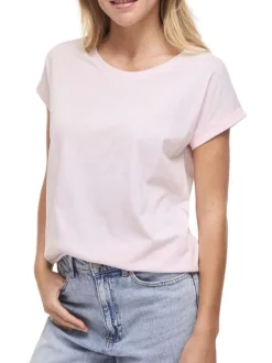 T-shirt rose uni avec une coupe droite et des manches courtes