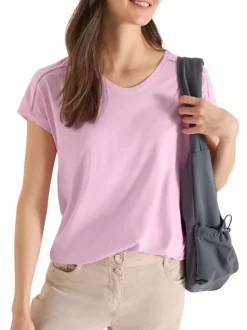 T-shirt rose uni avec une coupe droite et des manches courtes