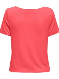 T-shirt rose uni coupe droite avec un col v et manches courtes