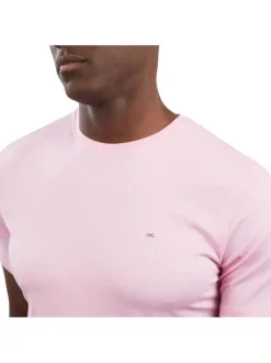 T-shirt rose uni à coupe droite, col rond et à manches courtes et logo