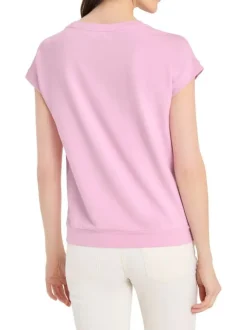 T-shirt rose uni pourvu de manches courtes et d'une coupe droite