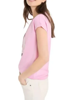T-shirt rose uni pourvu de manches courtes et d'une coupe droite