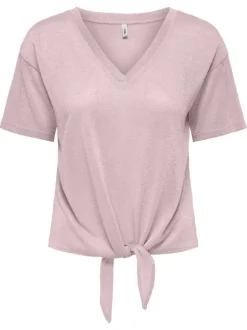 T-shirt rose uni pourvu d'une coupe droite et de manches courtes