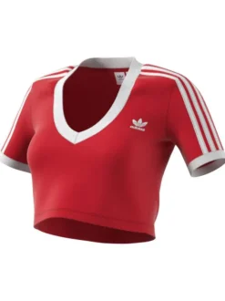 T-shirt rouge à col V large, en coton à coupe slim