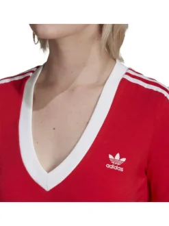 T-shirt rouge à col V large, en coton à coupe slim