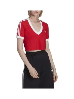 T-shirt rouge à col V large, en coton à coupe slim