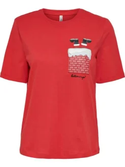 T-shirt rouge 100% coton coupe régular avec un col rond