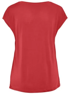 T-shirt rouge uni avec un col v une coupe droite et des manches très courtes